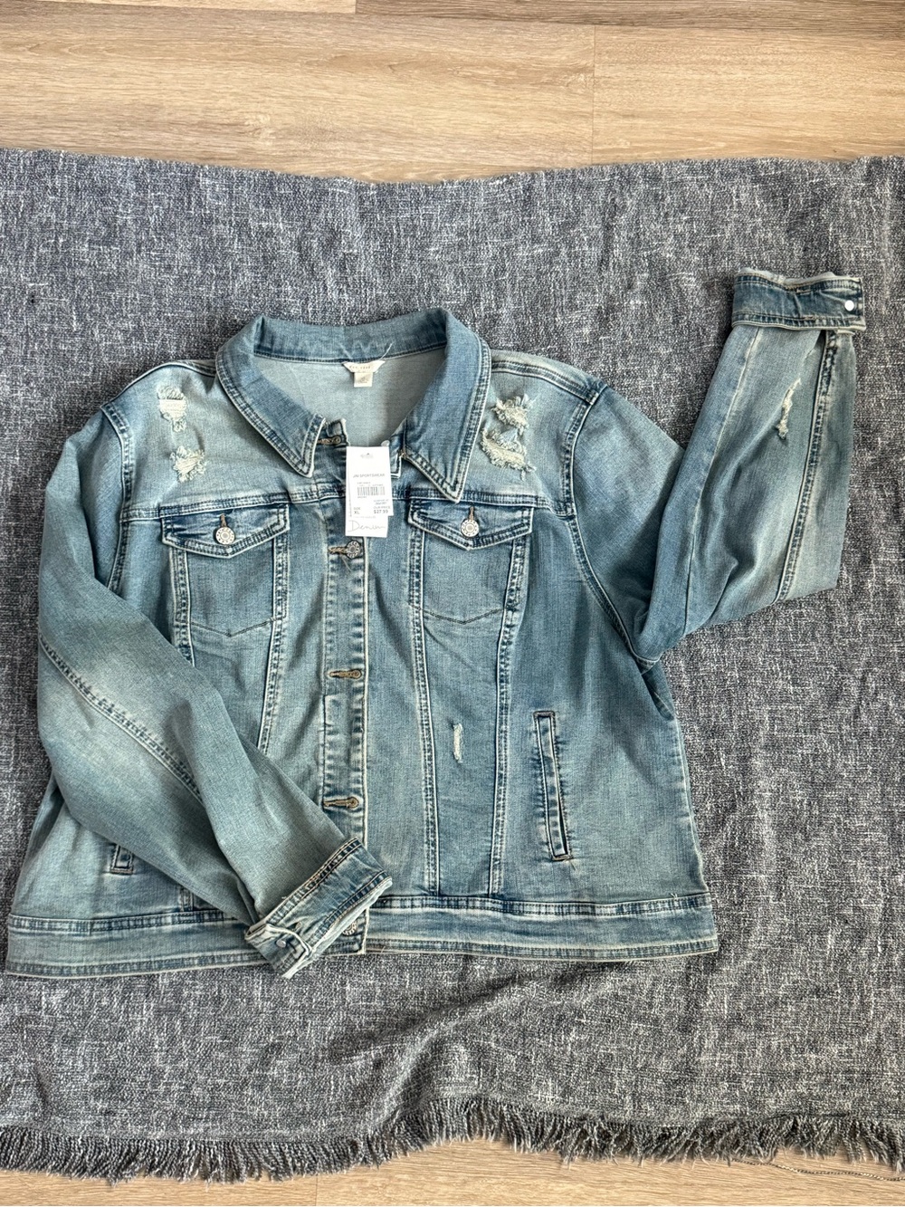 Women's Light Blue Distressed Denim Jacket - Classic Jean Jacket
